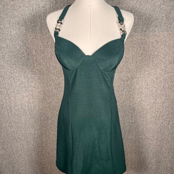 Venus Attitudes Dresses & Skirts - True Vintage Sexy Emerald Green Mini Dress Built-In Bra Womens Sz XS Whimsygoth